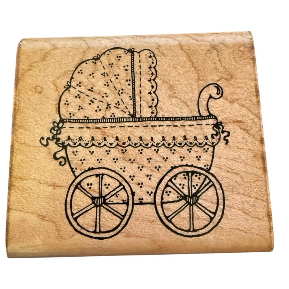 DOTS Q 179 Baby's Buggy Stroller Large Mounted Rubber Stamp